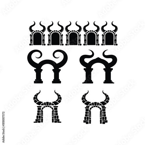 Ancient Horned Gate Silhouette An arched stone gate design.