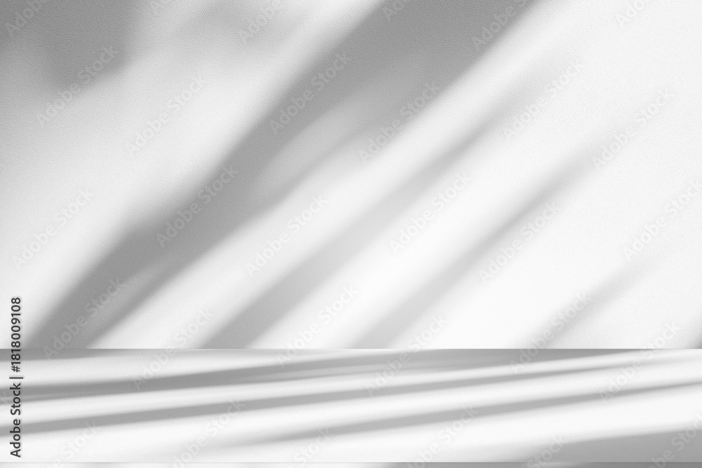 Fototapeta premium Wall interior background, studio and backdrops show products.with shadow from window color white and grey. background for text insertion and presentation product 