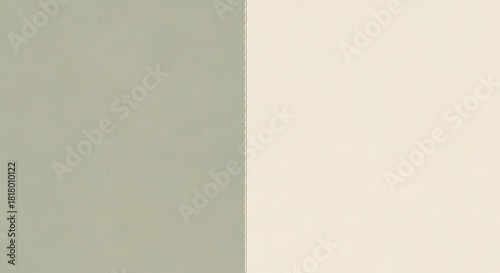 Abstract minimalist background featuring a soft vertical color block composition with a pastel sage green merging seamlessly with a creamy off-white hue, creating a serene and balanced aesthetic