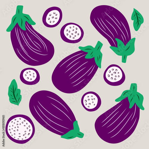 Eggplant Illustration in Bold Flat Style for Pattern and Decor