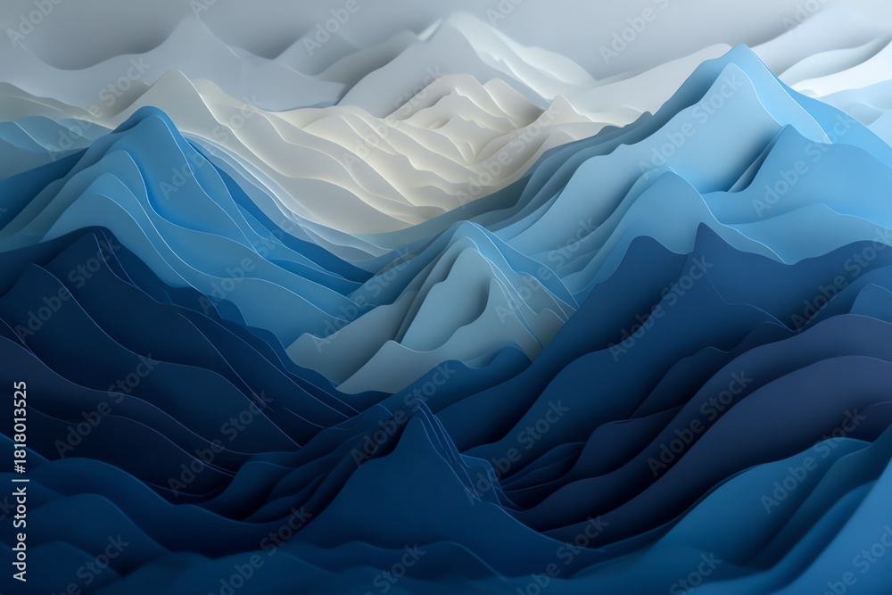 Obraz premium Paper-cut layered cold mountains with snow veil, snow, crafted scenic depth
