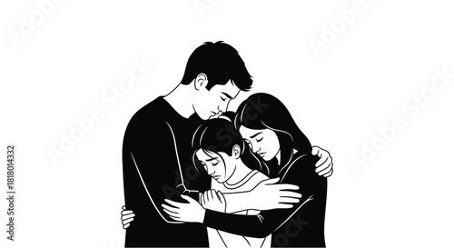 Family embracing in sadness, offering loving support together now