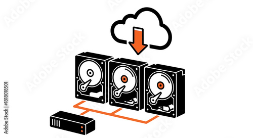 Cloud backup solution with server and hard drives for data storage