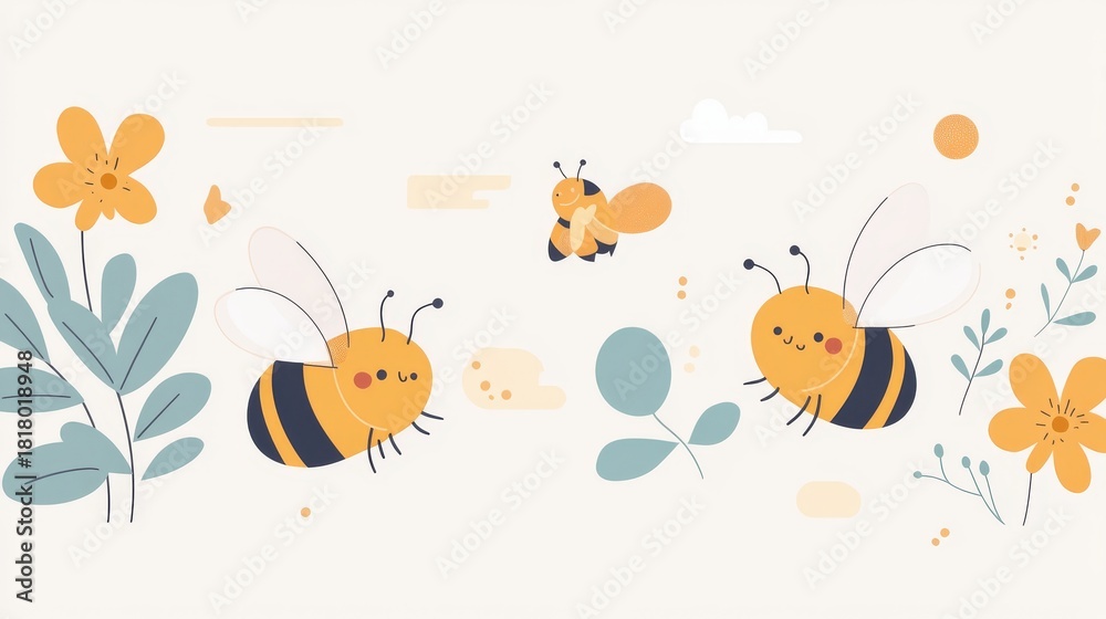 Obraz premium 33.Concept = World Bee Day, International Bee Day. Vector Illustration Template for Logo Design, Banner, Poster, Flyer, Sticker, Postcard, etc.