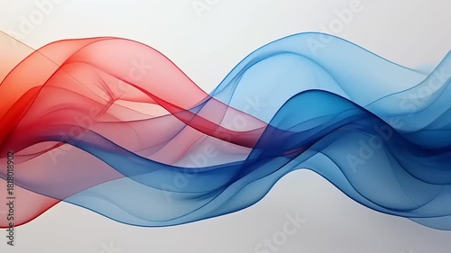 A dynamic abstract art design featuring organic, flowing lines of translucent red and blue energy creating a sense of fluid motion