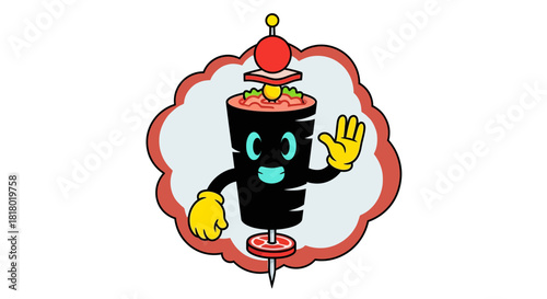 Friendly gyro kebab cartoon character waving hello with a happy smile