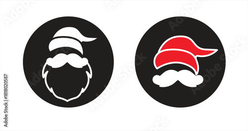 Santa Claus icon, with Santa Claus hat, mustache, and beard. Santa Claus cartoon face, Santa Claus Christmas design element, vector illustration.

