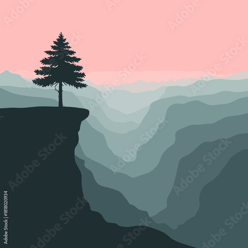 Pine Tree Silhouette Standing On The Edge Of The World