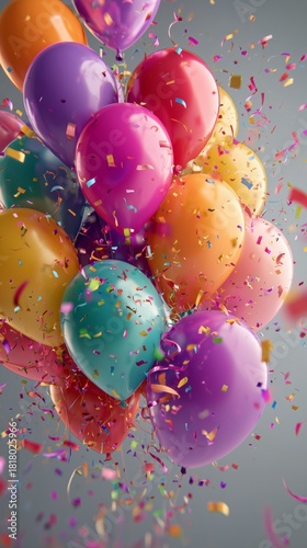 Colorful Balloons and Confetti Fill the Air During a Festive Celebration in a...