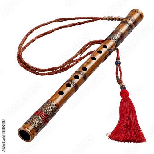 Traditional Chinese Bamboo Flute Dizi Isolated on White Background