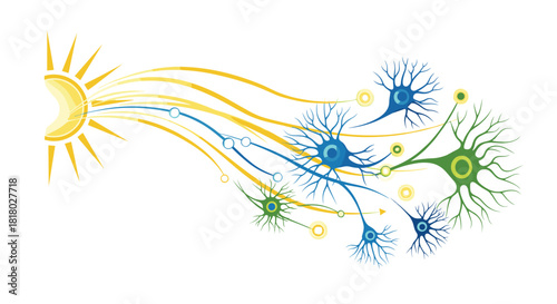 Neural network receiving signals from a bright sun, Generative AI
