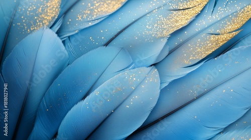 Blue Feathers With Golden Accents Create a Stunning Artistic Display for Deco...
