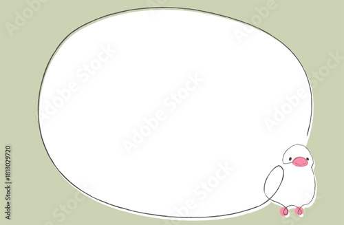 鉛筆で一筆書きしたような丸いフレーム素材　白い文鳥