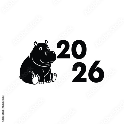 Happy new year 2026 hippopotamus silhouette illustration vector