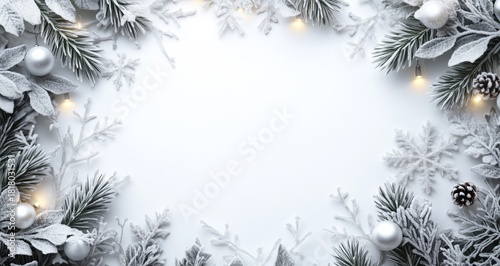Winter Decoration With White Leaves and Snowflakes on a Light Background for ...