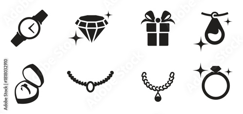 jewelry icons set black on a white background 