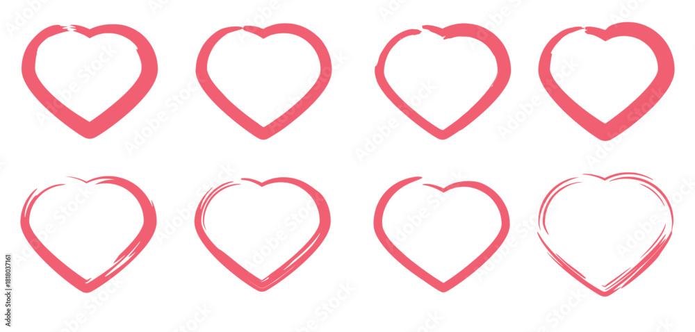 Fotografie the pink outline flat hearts set