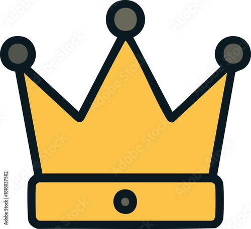 Simple cartoon illustration of a golden royal crown with black outline and jewel accents