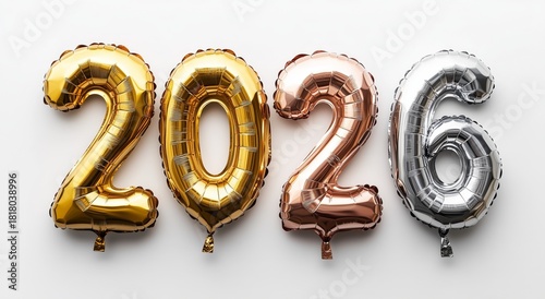 Celebration of the Year 2026 With Colorful Shiny Balloons Displayed Prominently