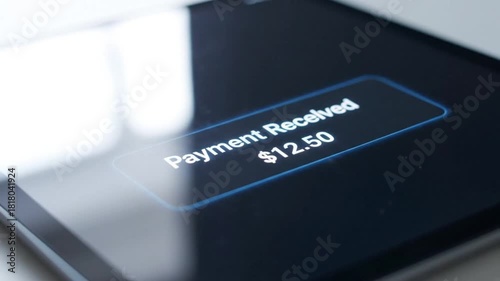 Instant notification of a twelve dollar fifty cent payment received on a modern tablet screen, showcasing the convenience of digital finance and online money transfers