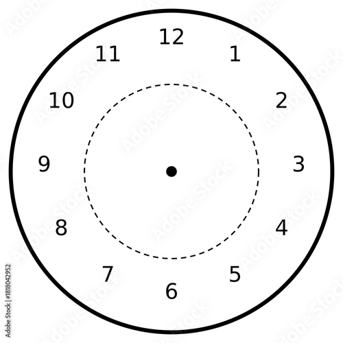 Clock Face 48 Numeric Regular None Thin Dashed clock face on white background