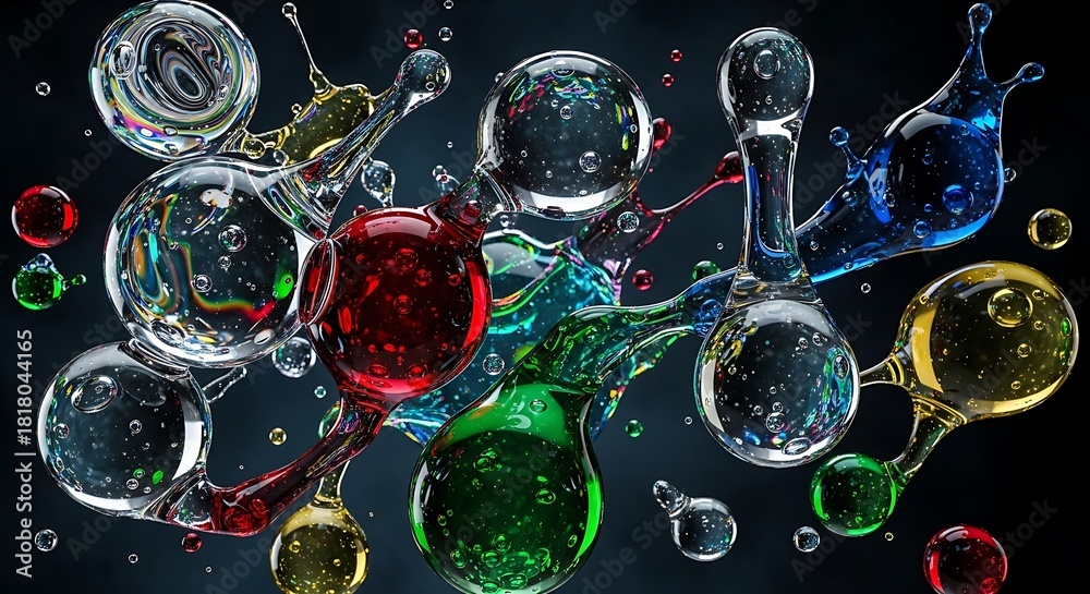 © NoorArt Studio - Abstract Molecular Structures with Colorful Liquid Splashes © NoorArt Studio - Abstract Molecular Structures with Colorful Liquid Splashes