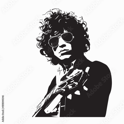 Portrait Illustration Of A Rock And Roll Icon In Black And White image vector