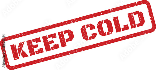 A textured rubber stamp with a grunge effect prominently features the instruction KEEP COLD positioned diagonally, signifying storage requirements