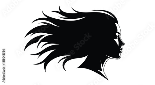 Woman profile silhouette with flowing hair vector illustration