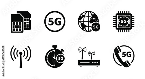 Vector icons set of fifth generation wireless technology symbols