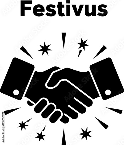 Festivus holiday celebration icon with a sparkling handshake, symbolizing agreement, tradition, and festive spirit