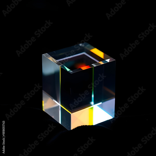 Crystal Prism with Rainbow Glow Caustics on Black Velvet, Minimal Still Life