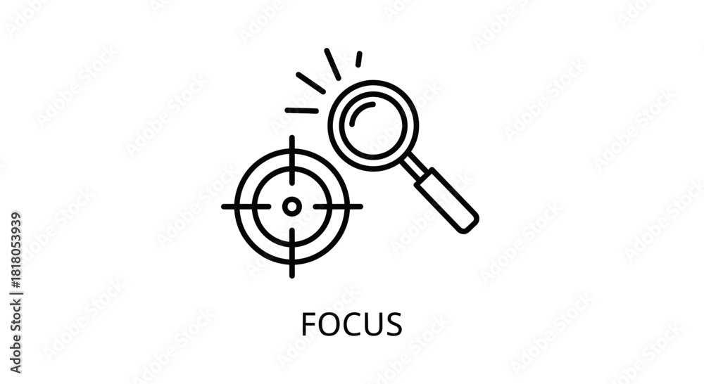 Obraz premium Precise targeting concept with magnifying glass and bullseye representing focus, vision, and strategic goals for business success
