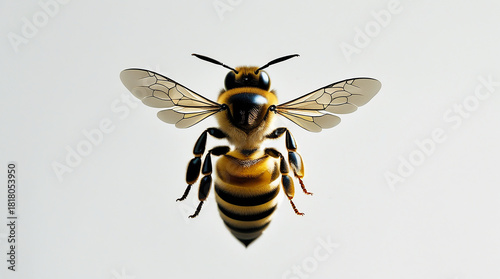 Honeybee in Flight Isolated on White Background