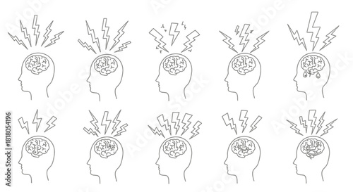 Brainstorming chaos explodes with ideas and mental strain, illustrating stress, creativity, and intense thought processes in a dynamic visual.