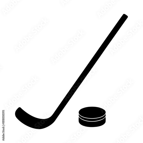 Photography Hockey Stick and Puck Silhouette Icon Vector.