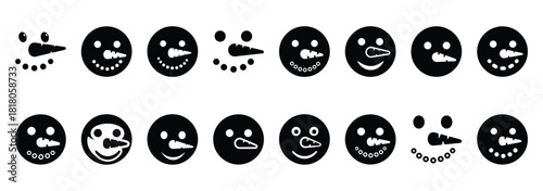 snowman face silhouette icon set
