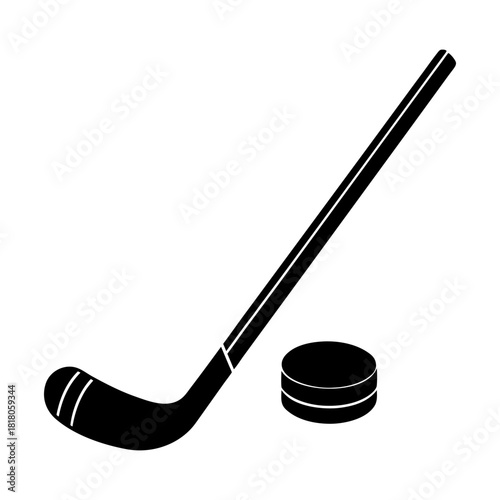 Hockey Stick and Puck Vector Icon on White Background.