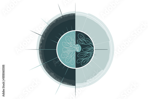 Circular Abstract Breast Cancer Awareness Symbol, Teal and Dark Gray Palette, Modern Design for Medical Illustration, Vector Art, Promoting Healthcare Awareness