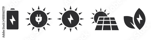 Solar energy. Green energy icon set. Icons of electricity. Vector illustration
