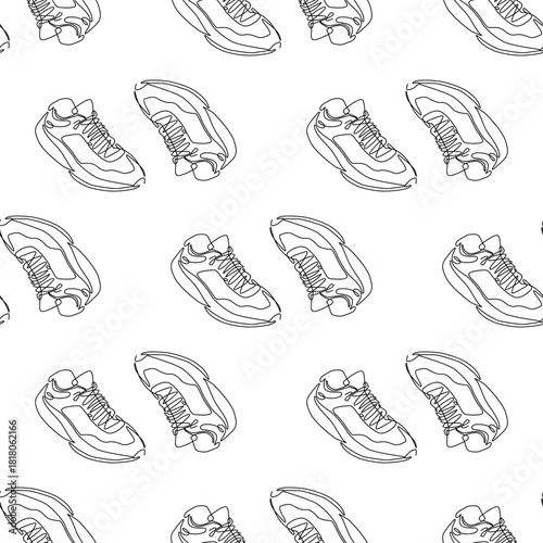 Outline sneakers seamless pattern. Trendy handrawn sneaker shoes background design for wallpaper, fabric, textile, print, wrapping paper or package design.