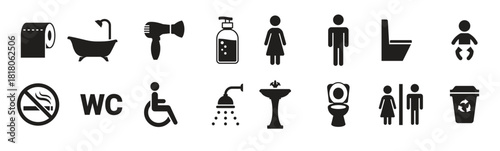 toilet restroom wc icons set black on a white background