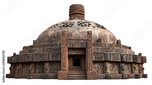 Ancient Buddhist stupa at Sanchi background isolated on a Transparent background, PNG file.