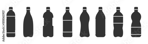 Water bottles. Plastic bottle collection. Flat vector water bottles icons. Vector illustration