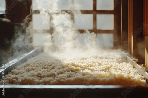 Glutinous rice slurry flowing out of the stone mill