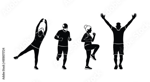 Fitness workout exercise training stretching cardio silhouette art