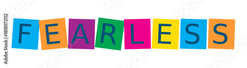 The word fearless in bold blue letters on colorful blocks isolated on transparent background