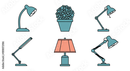 Illustration of desk lamps and potted plant for home decoration