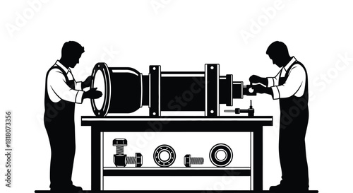 Industrial machine repair maintenance technicians vector graphic
