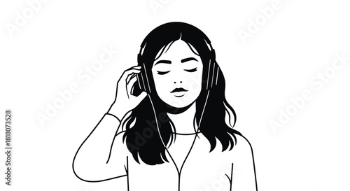 Woman listening music with headphones vector illustration art